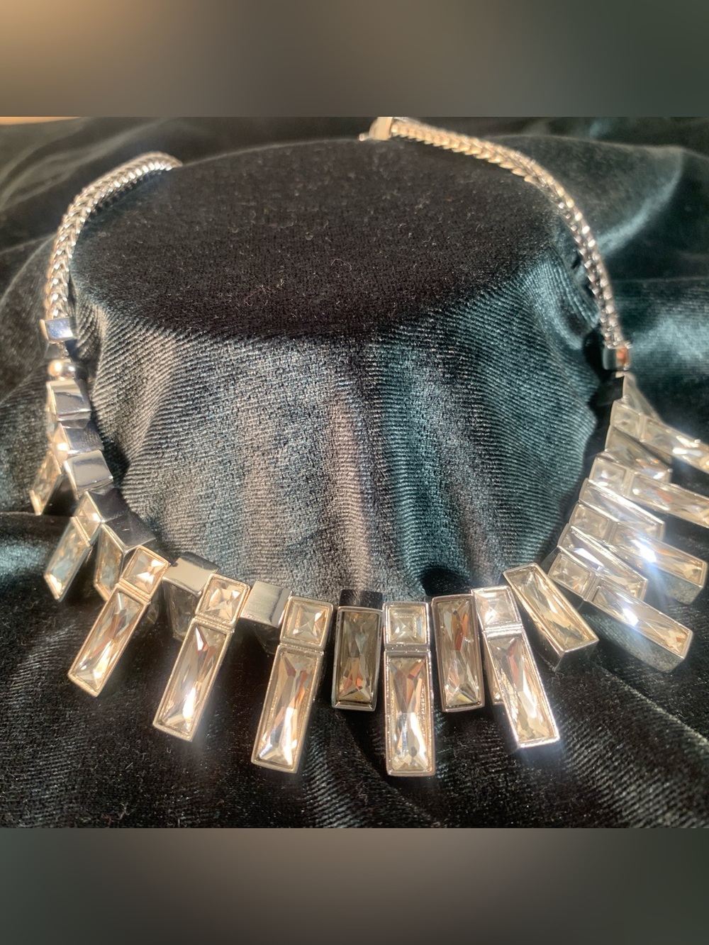 NWT White House Black Market 18” Adjustable Silver Crystal Baguette Necklace